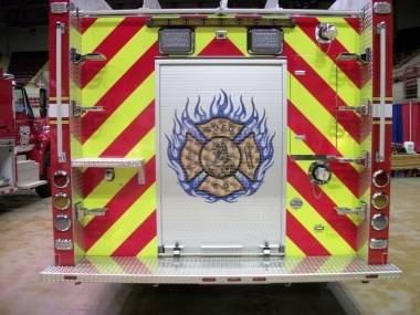 Emergency Vehicle Graphic on Back of Fire Truck in Milwaukee, Appleton, Green Bay, Fond du Lac, Oshkosh, Neenah, WI